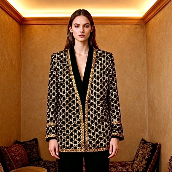 Night Line Jackets & Blazers - Nightline Della Fougali Pure Silk Embroidered Hand Beaded Vintage 90s Jacket